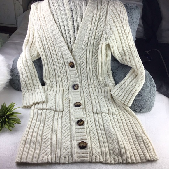 Nine West Sweaters - Nine West Long Cream Cable-Knit Cardigan Sz Med